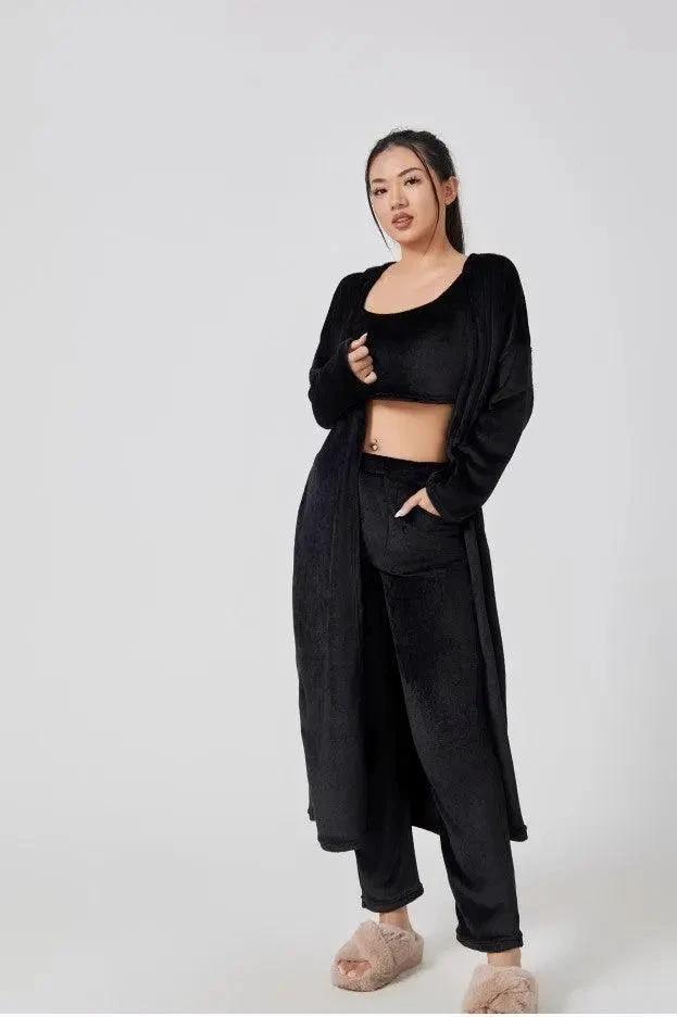 Women's 3-Piece Cozy Lounge Set - Pajama Set with Cardigan