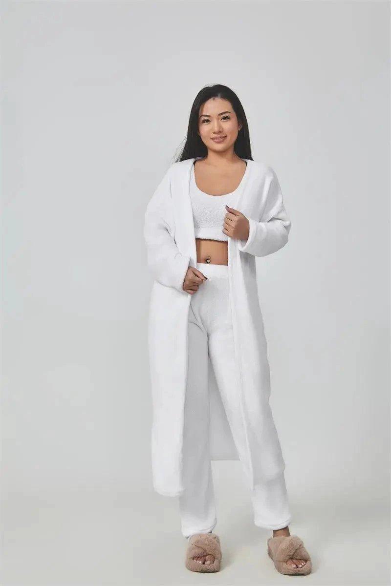 Women's 3-Piece Cozy Lounge Set - Pajama Set with Cardigan