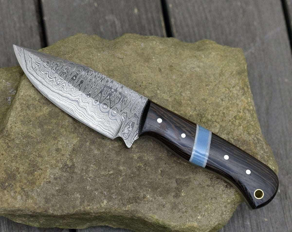 Mangler Damascus Skinnig Knife with Exotic Wenge Wood & Turquoise Handle - Gifts for You 'n Me