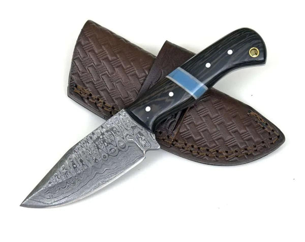 Mangler Damascus Skinnig Knife with Exotic Wenge Wood & Turquoise Handle - Gifts for You 'n Me