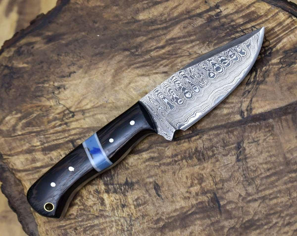 Mangler Damascus Skinnig Knife with Exotic Wenge Wood & Turquoise Handle - Gifts for You 'n Me