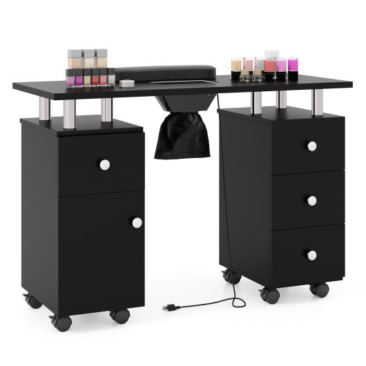 Manicure Table Nail Desk with Electric Dust Collector and 3 Dust Bags-Black