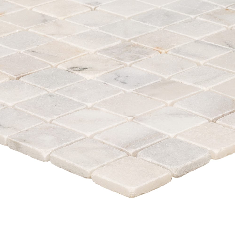 Carrara White Marble Tumbled Mosaic Floor and Wall Tile - Livfloors Collection