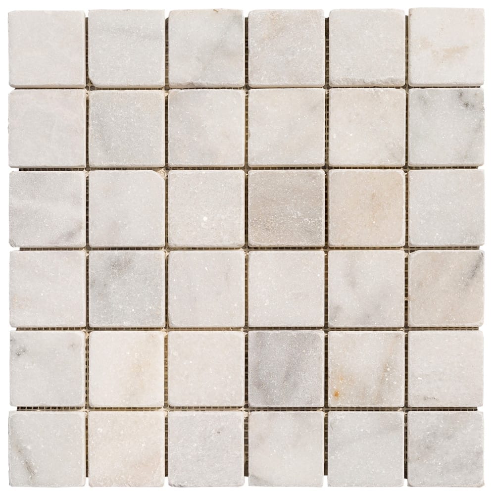 Carrara White Marble Tumbled Mosaic Floor and Wall Tile - Livfloors Collection