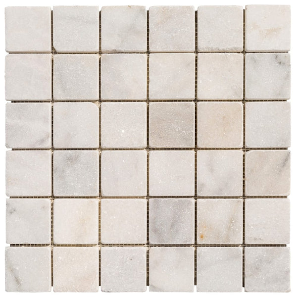 Carrara White Marble Tumbled Mosaic Floor and Wall Tile - Livfloors Collection