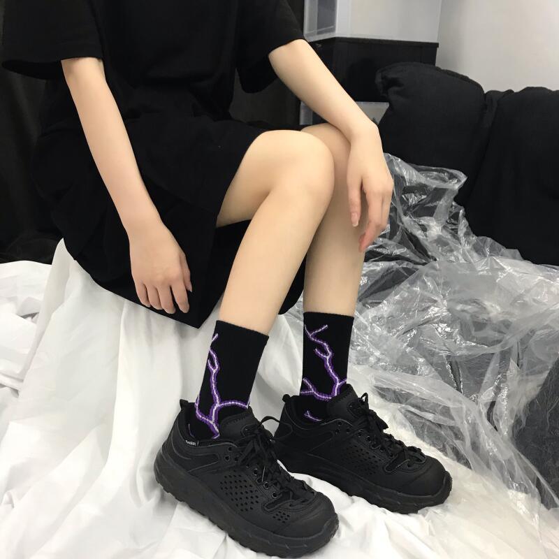 Marble Print Style Harajuku Skateboard Long Socks Creative Fun Lightning Hip Hop Style Socks Streetwear Casual Cotton Socks Unisex Street Couple Socks For Men And Women