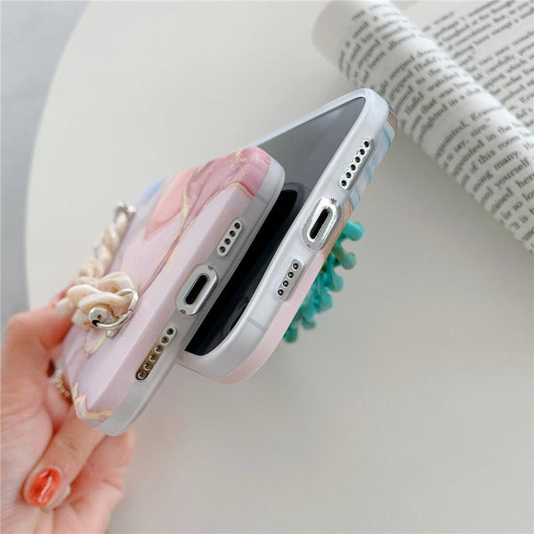Marble Wriststrap Bracelet Chain Phone Case For iPhone 14 13 Pro Max 12 11 XS XR X 7 8 Plus SE 2020 Silicone Back Cover Colorful Silicone Fashion Pattern Ultra Thin Slim Bumper Shockproof Protective Case with Chain Wrist Strap Marble Iphone Case