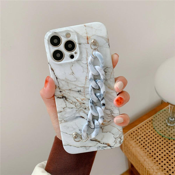 Marble Wriststrap Bracelet Chain Phone Case For iPhone 14 13 Pro Max 12 11 XS XR X 7 8 Plus SE 2020 Silicone Back Cover Colorful Silicone Fashion Pattern Ultra Thin Slim Bumper Shockproof Protective Case with Chain Wrist Strap Marble Iphone Case