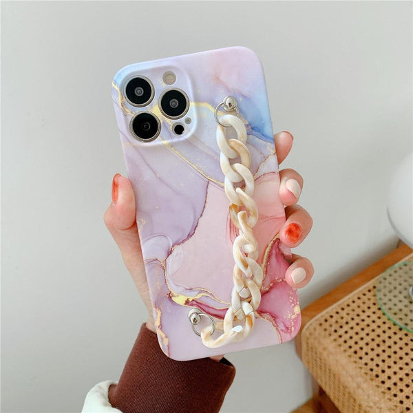 Marble Wriststrap Bracelet Chain Phone Case For iPhone 14 13 Pro Max 12 11 XS XR X 7 8 Plus SE 2020 Silicone Back Cover Colorful Silicone Fashion Pattern Ultra Thin Slim Bumper Shockproof Protective Case with Chain Wrist Strap Marble Iphone Case