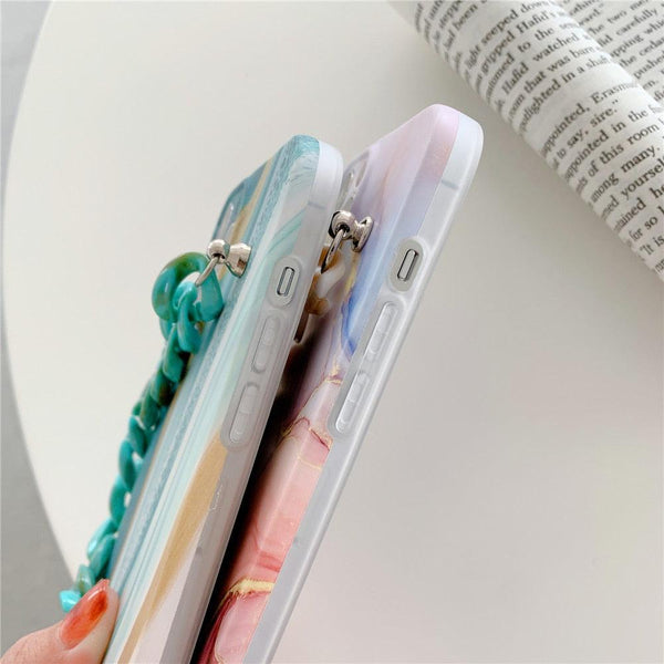 Marble Wriststrap Bracelet Chain Phone Case For iPhone 14 13 Pro Max 12 11 XS XR X 7 8 Plus SE 2020 Silicone Back Cover Colorful Silicone Fashion Pattern Ultra Thin Slim Bumper Shockproof Protective Case with Chain Wrist Strap Marble Iphone Case