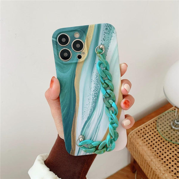 Marble Wriststrap Bracelet Chain Phone Case For iPhone 14 13 Pro Max 12 11 XS XR X 7 8 Plus SE 2020 Silicone Back Cover Colorful Silicone Fashion Pattern Ultra Thin Slim Bumper Shockproof Protective Case with Chain Wrist Strap Marble Iphone Case