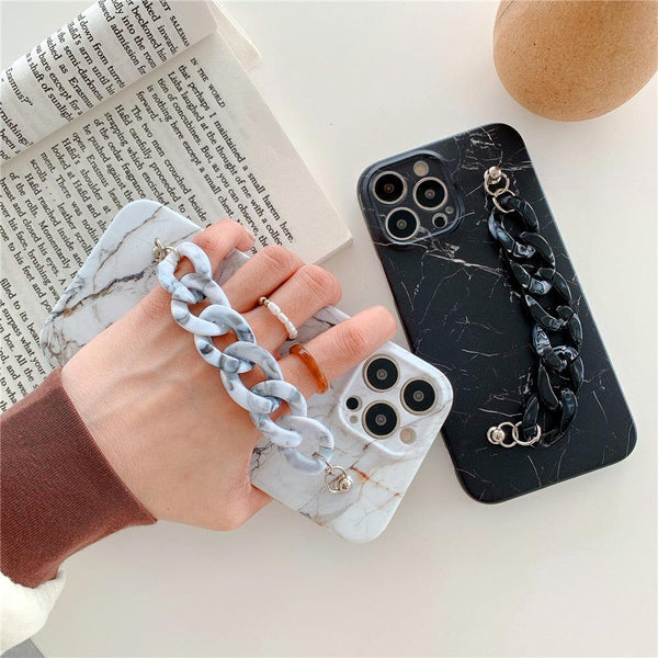 Marble Wriststrap Bracelet Chain Phone Case For iPhone 14 13 Pro Max 12 11 XS XR X 7 8 Plus SE 2020 Silicone Back Cover Colorful Silicone Fashion Pattern Ultra Thin Slim Bumper Shockproof Protective Case with Chain Wrist Strap Marble Iphone Case