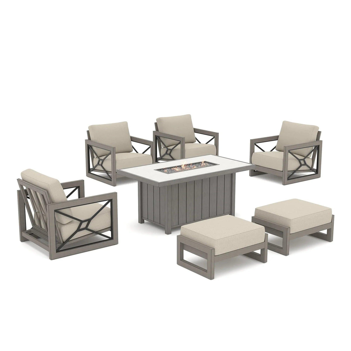Marindo 7-Piece Aluminum Multi-Flex Fire Chat Suite with Ottomans