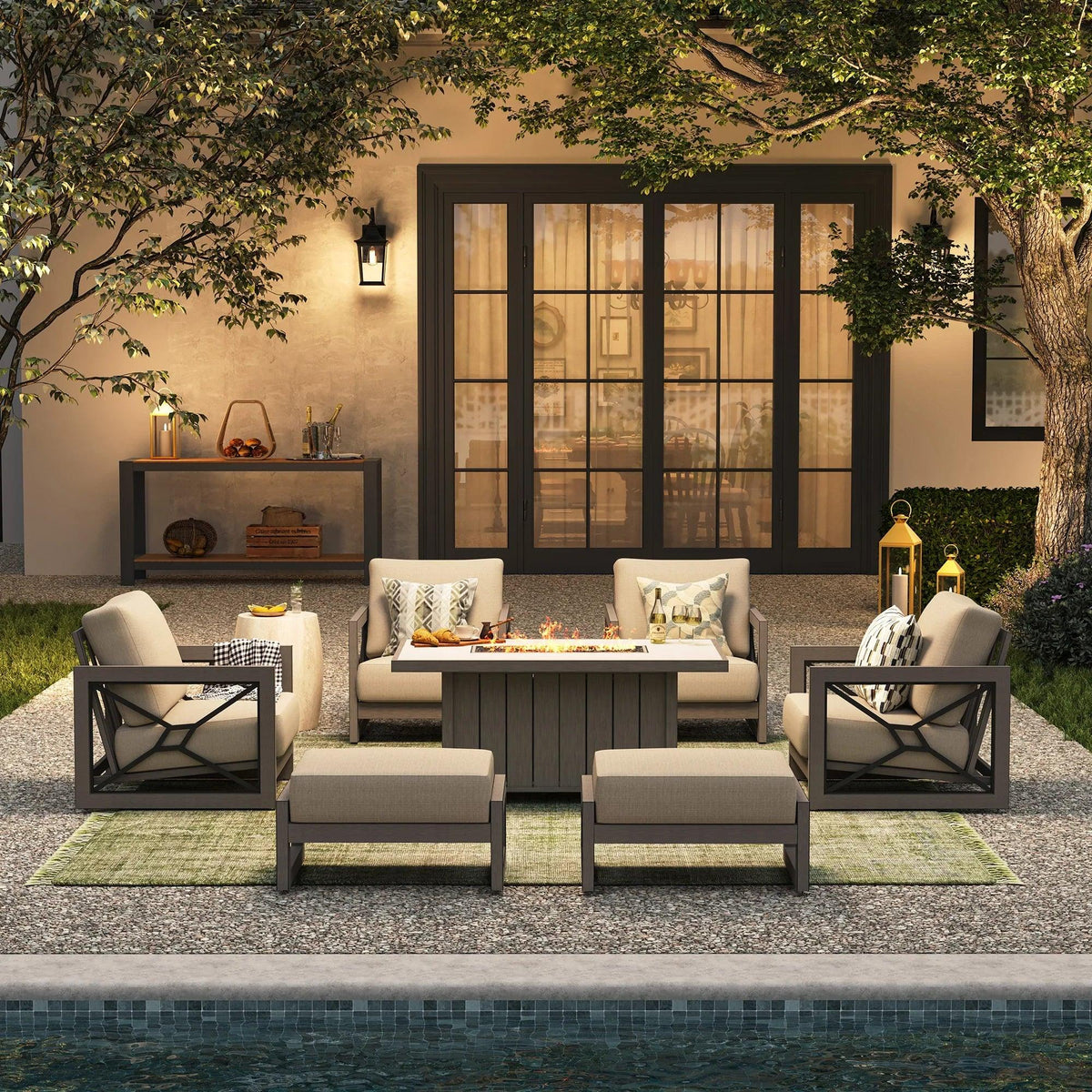 Marindo 7-Piece Aluminum Multi-Flex Fire Chat Suite with Ottomans