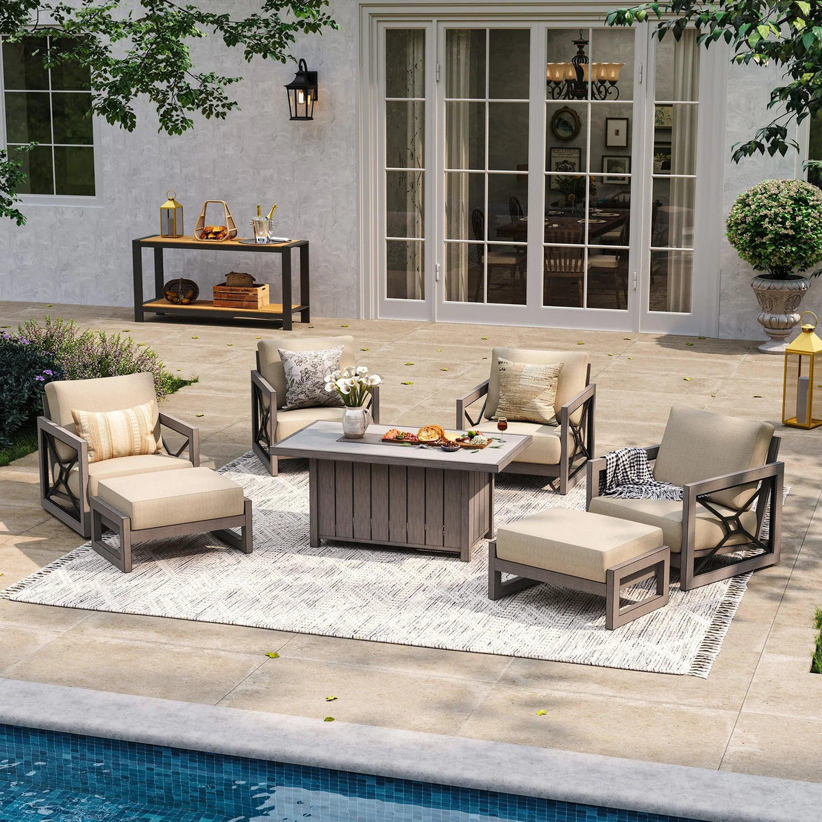 Marindo 7-Piece Aluminum Multi-Flex Fire Chat Suite with Ottomans