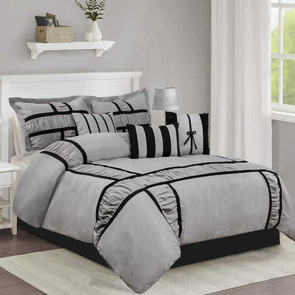 Closeout - 7 Piece Microfiber Ruffle and Patchwork Comforter Set
