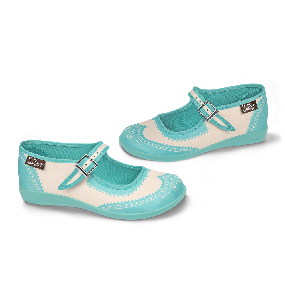 Hot Chocolate Design Havana Classic Brogue  - Turquoise Mary Jane Flats