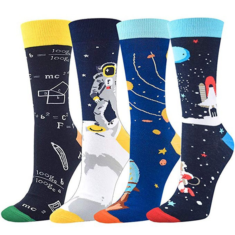 Math Print Men's Socks Space Leisure In Tube Socks Autumn And Winter New Style Cotton Socks Trendy Socks