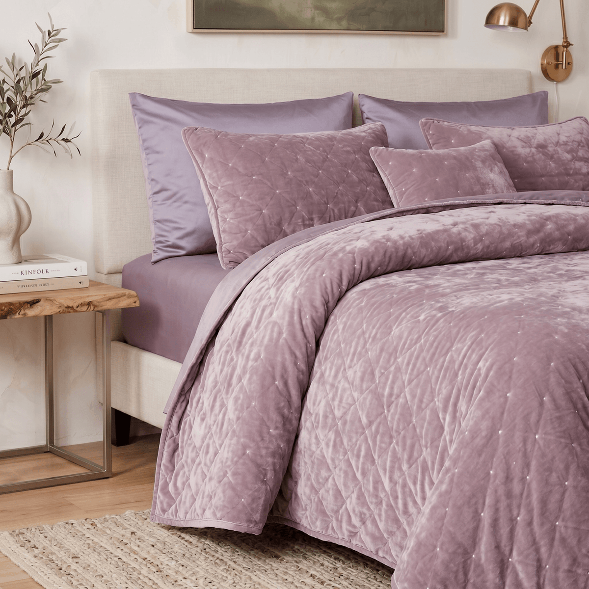 Tache Plush Dreams Purple Mauve Tufted Velvet Quilt Set (JHW-853P)