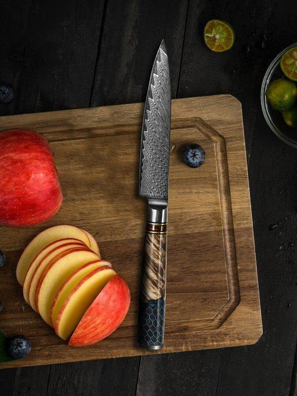 Maverick VG10 Chef Knife Damascus Petty Knife with Exotic Olive Wood Handle - Gifts for You 'n Me