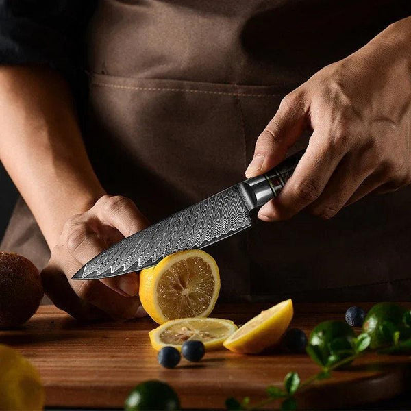Maverick VG10 Chef Knife Damascus Petty Knife with Exotic Olive Wood Handle - Gifts for You 'n Me