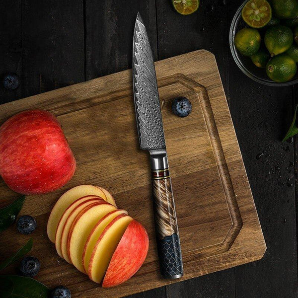 Maverick VG10 Chef Knife Damascus Petty Knife with Exotic Olive Wood Handle - Gifts for You 'n Me