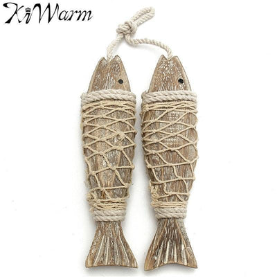 Mediterranean Hanging Wooden Fish Decorated  Style Rustic Coastal Hand Carved Wood Fish Ornaments Wall Sculptures For Home Hanging Decor Style Vintage Home Decoration