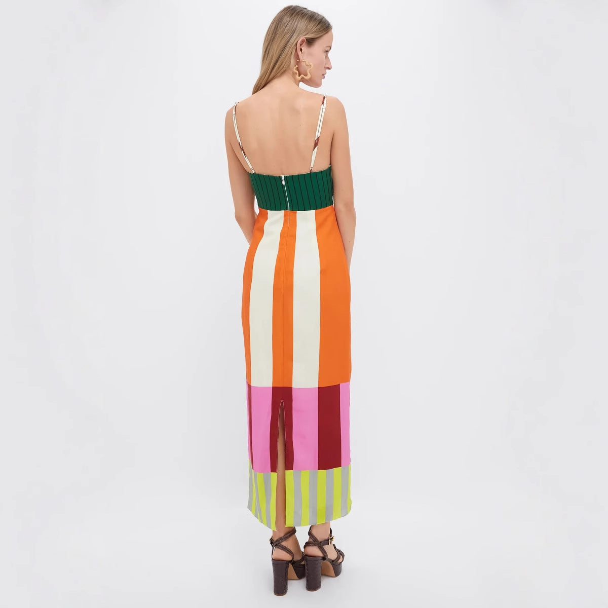 Medium length dress with camisole color blocking