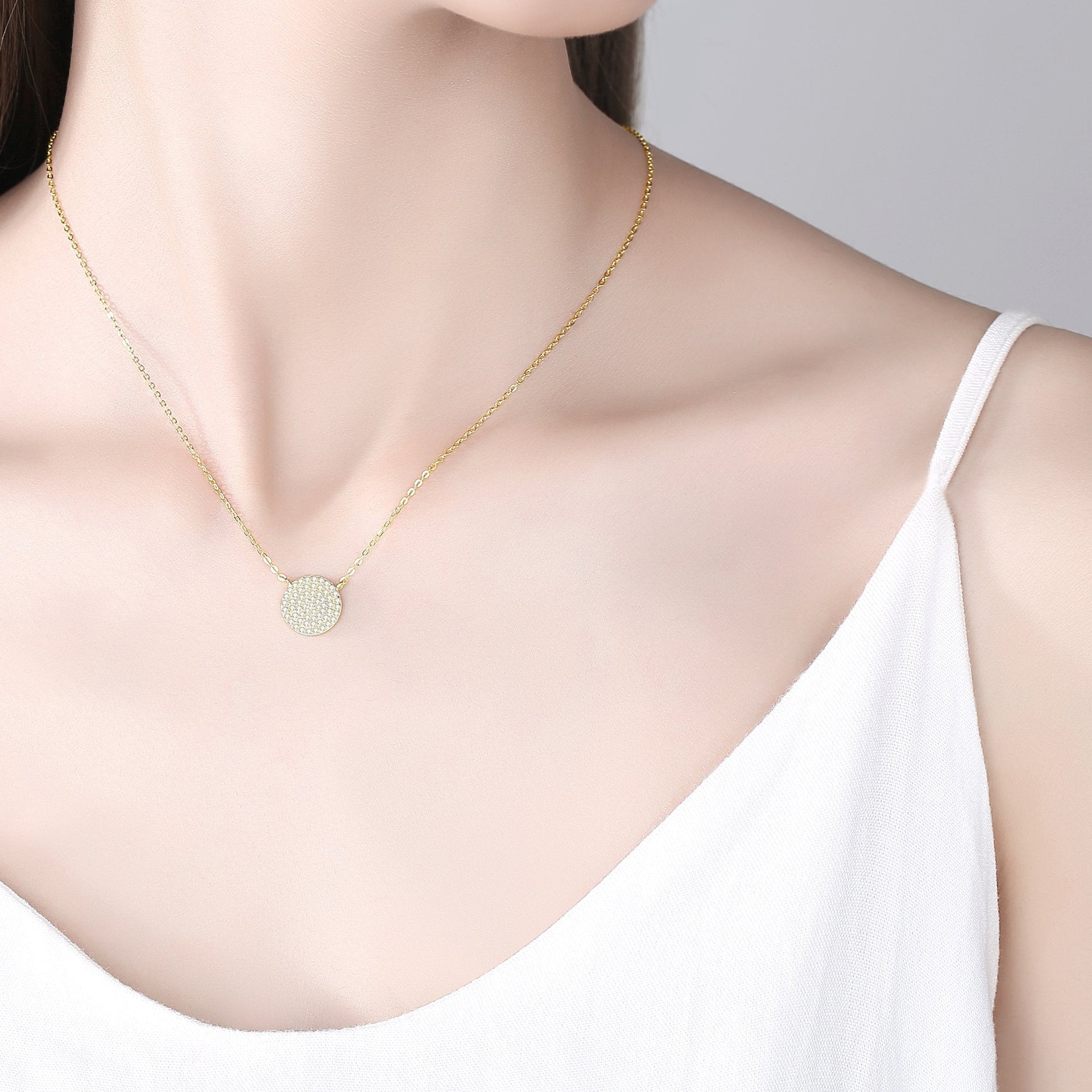 Pave Circle Disc Necklace