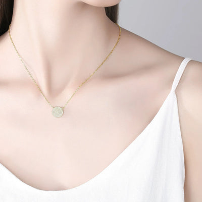 Pave Circle Disc Necklace