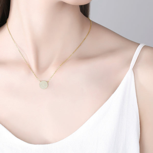 Pave Circle Disc Necklace