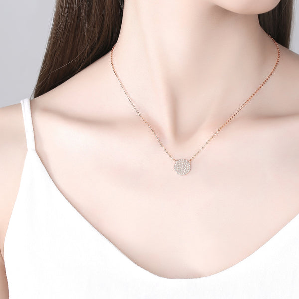 Pave Circle Disc Necklace