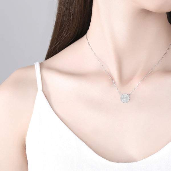 Pave Circle Disc Necklace