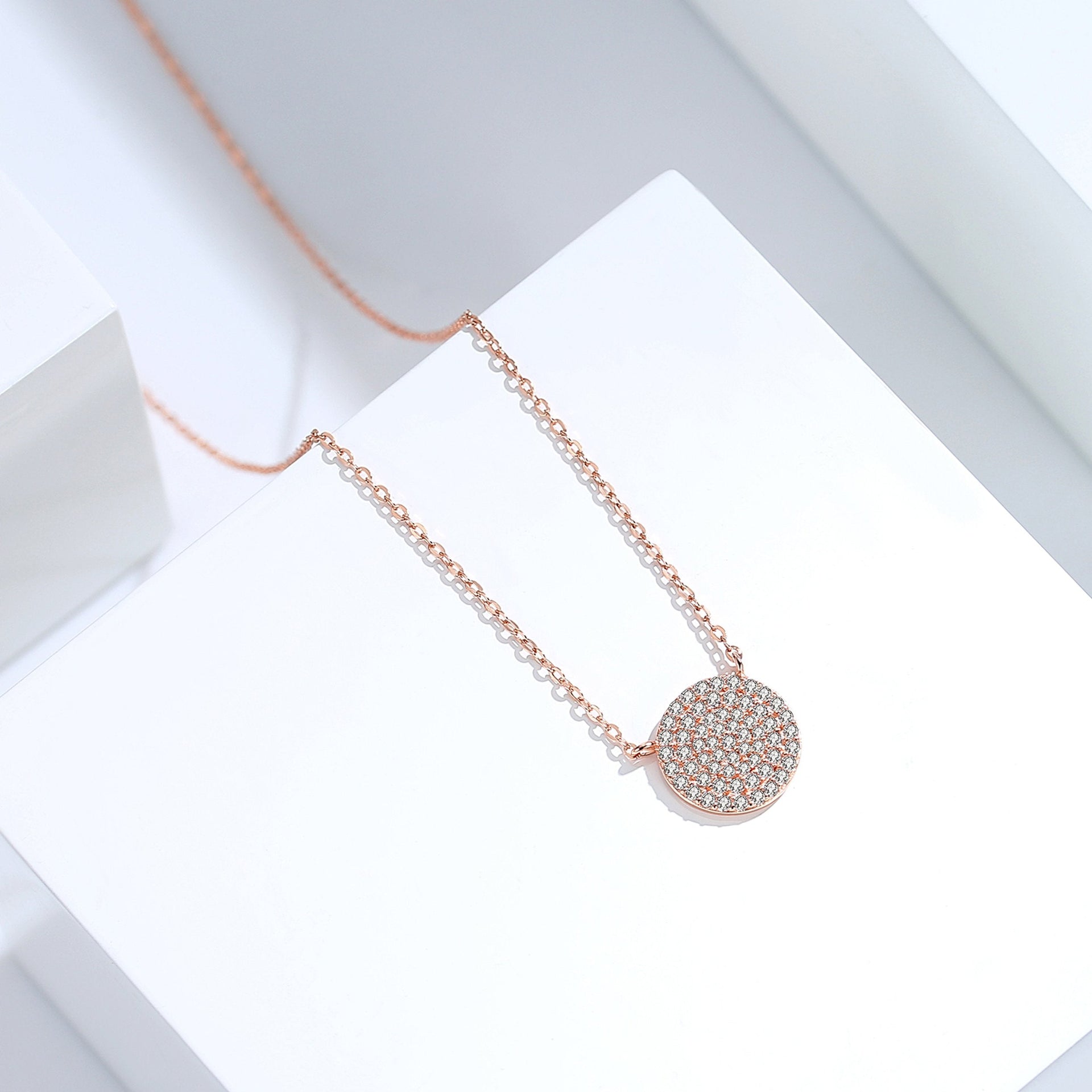 Pave Circle Disc Necklace