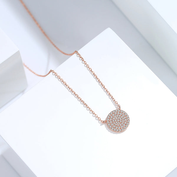 Pave Circle Disc Necklace