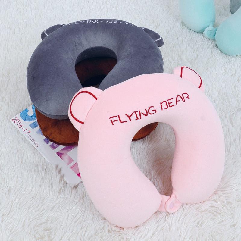 Memory Foam U-Shaped Pillow Slow Rebound Neck Pillow Nap Airplane Pillow Travel Cartoon Memory U-Shaped Headrest Long Trip Memory Foam Pillow with Snap U-Shaped Airplane Car Flight Head Neck Support Pillow with Washable Cover