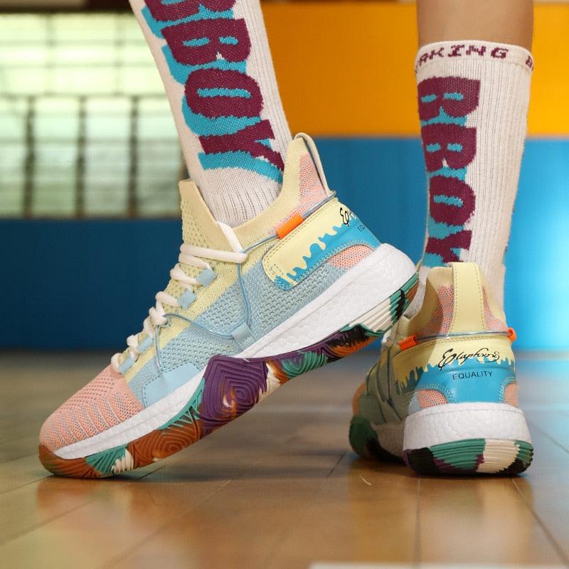 Men Breathable Basketball Shoes Shockproof High Top Sneakers Cushioning Sport Shoes Outdoor Training Ankle Boots Lightning Professional Anti Slip Sports Shoes For Running Walking Sport