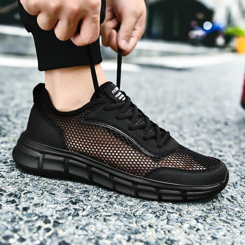 Men Casual Black Sneakers Fashion Light Breathable Summer Outdoor Beach Mesh Gym Running Sneakers Men Breathable Mesh Ultra Comfortable Athletic Fashion Jogging Sneaker
