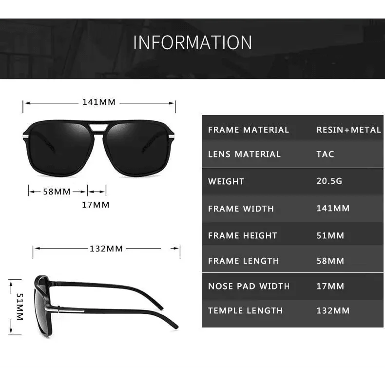 Men Elegant Cool Square Style Fashion Polarized Sunglasses Driving Vintage Design UV400 Sun Glasses
