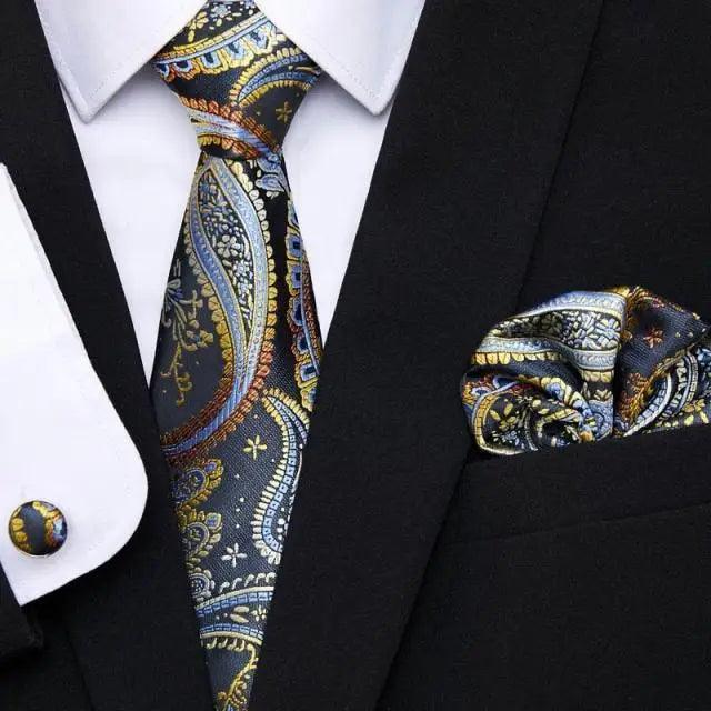 Men Elegant Red Silk Tie Classic Necktie Cufflinks Set Business Necktie With Handkerchief Perfect Match With Wedding Suit