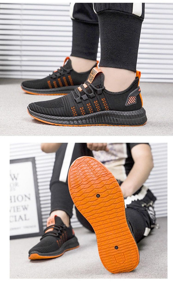 Men Fashion Sneakers Breathable Casual Shoes Orange Sole Mesh Lightweight Trainers Walking Running Tennis Gym Shoes For Mens Non Slip Sport Sneakers