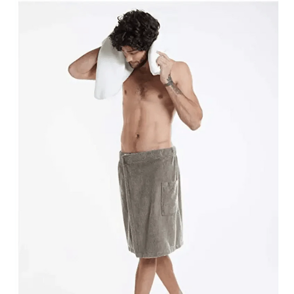 Men Plush Fleece Wrap Spa Gym Bath Wrap Solid Color Classy Design Bathrobes With Pocket Trendy Men's Bath Wrap