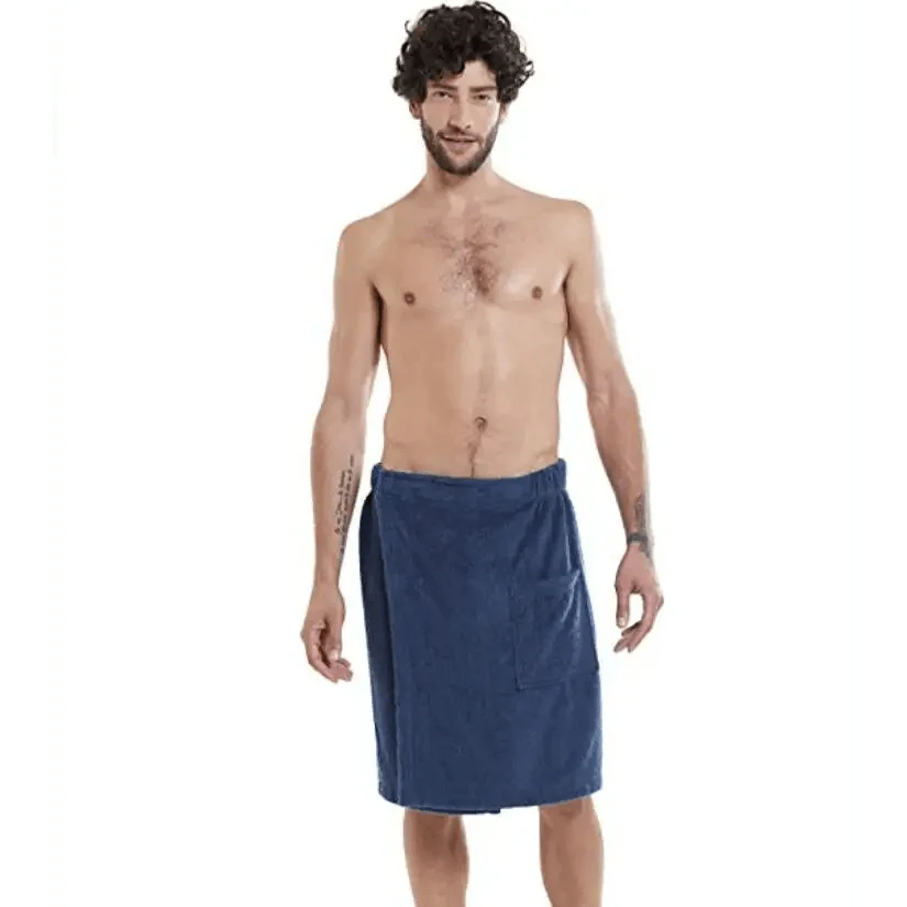 Men Plush Fleece Wrap Spa Gym Bath Wrap Solid Color Classy Design Bathrobes With Pocket Trendy Men's Bath Wrap