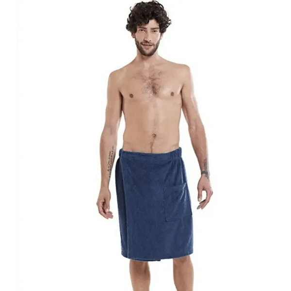 Men Plush Fleece Wrap Spa Gym Bath Wrap Solid Color Classy Design Bathrobes With Pocket Trendy Men's Bath Wrap