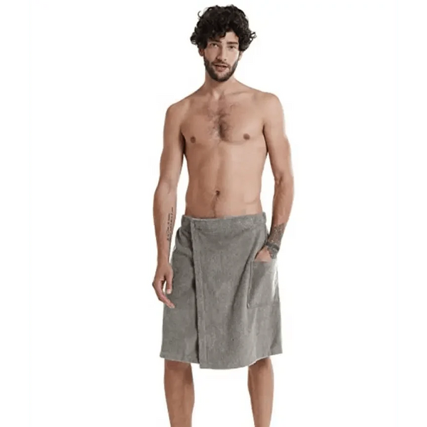 Men Plush Fleece Wrap Spa Gym Bath Wrap Solid Color Classy Design Bathrobes With Pocket Trendy Men's Bath Wrap
