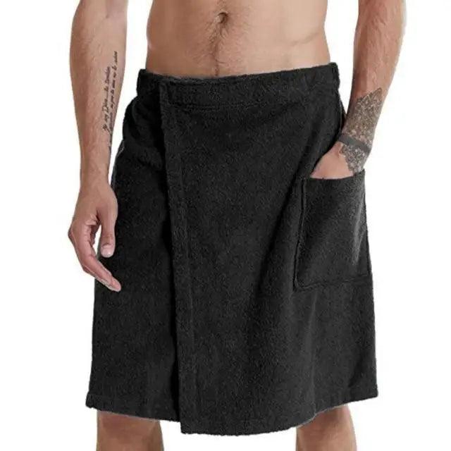 Men Plush Fleece Wrap Spa Gym Bath Wrap Solid Color Classy Design Bathrobes With Pocket Trendy Men's Bath Wrap