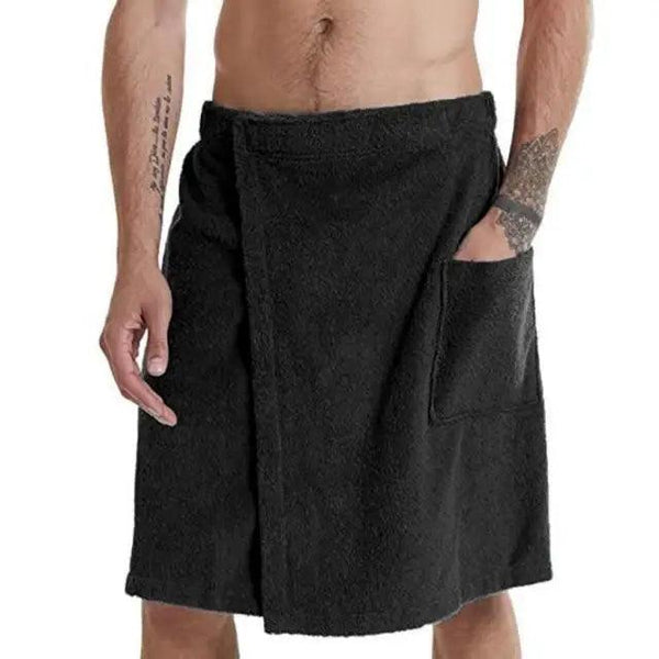 Men Plush Fleece Wrap Spa Gym Bath Wrap Solid Color Classy Design Bathrobes With Pocket Trendy Men's Bath Wrap