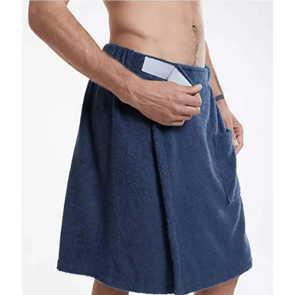 Men Plush Fleece Wrap Spa Gym Bath Wrap Solid Color Classy Design Bathrobes With Pocket Trendy Men's Bath Wrap