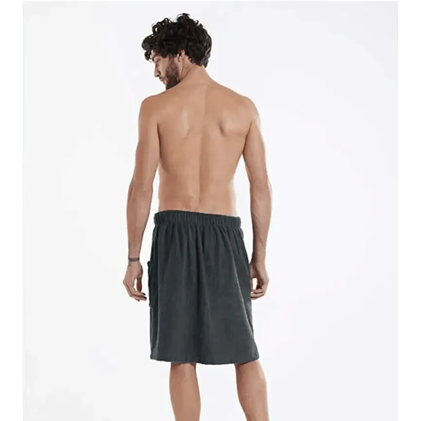 Men Plush Fleece Wrap Spa Gym Bath Wrap Solid Color Classy Design Bathrobes With Pocket Trendy Men's Bath Wrap