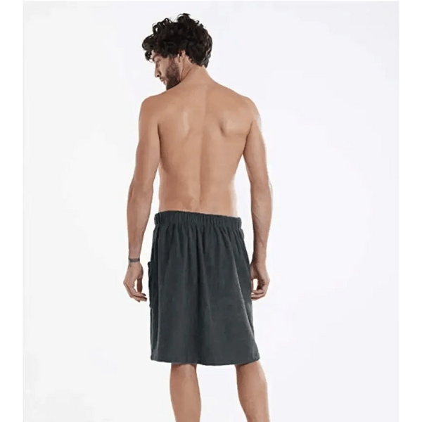 Men Plush Fleece Wrap Spa Gym Bath Wrap Solid Color Classy Design Bathrobes With Pocket Trendy Men's Bath Wrap